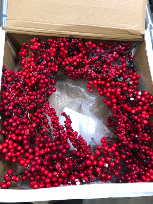 Photo 1 of 22" Red Berry Wreath, Christmas Red Berries, Valentines Day Decor, 2024 Holiday Look, Perfect for Single Doors and Double Door
