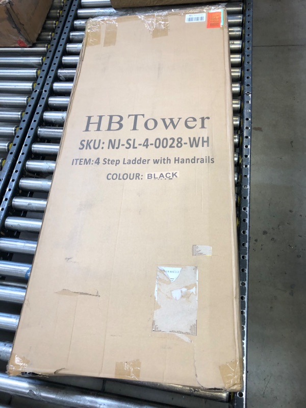 Photo 1 of HBTower 4 Step Ladder with Handrails, Folding Step Stool with Wide Anti-Slip Pedal, 330lbs Sturdy Steel Ladder, Convenient Handgrip, Lightweight, Portable Steel Step Stool, Black 4-Step with Handrail Black