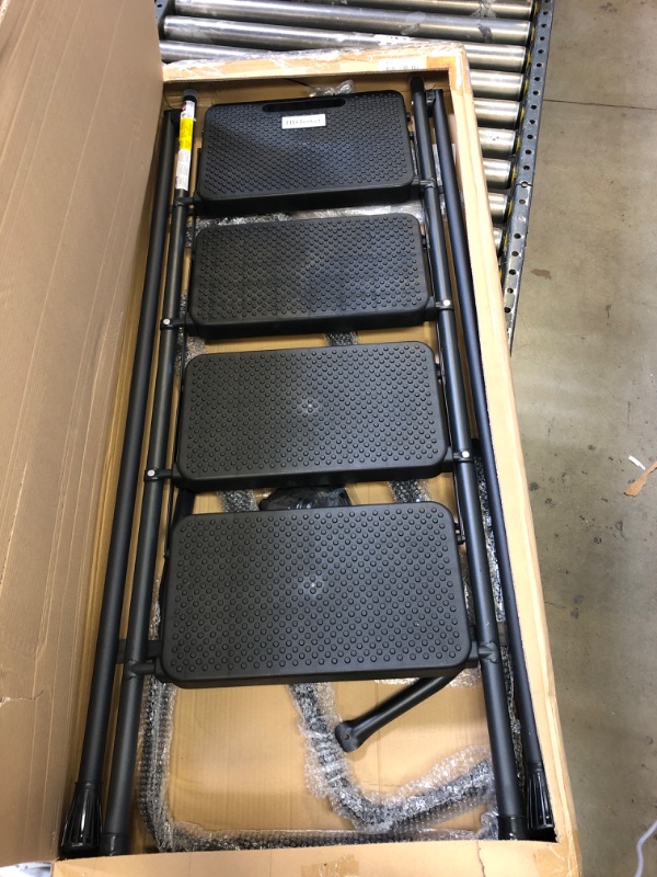 Photo 1 of HBTower 4 Step Ladder with Handrails, Folding Step Stool with Wide Anti-Slip Pedal, 330lbs Sturdy Steel Ladder, Convenient Handgrip, Lightweight, Portable Steel Step Stool, Black 4-Step with Handrail Black
