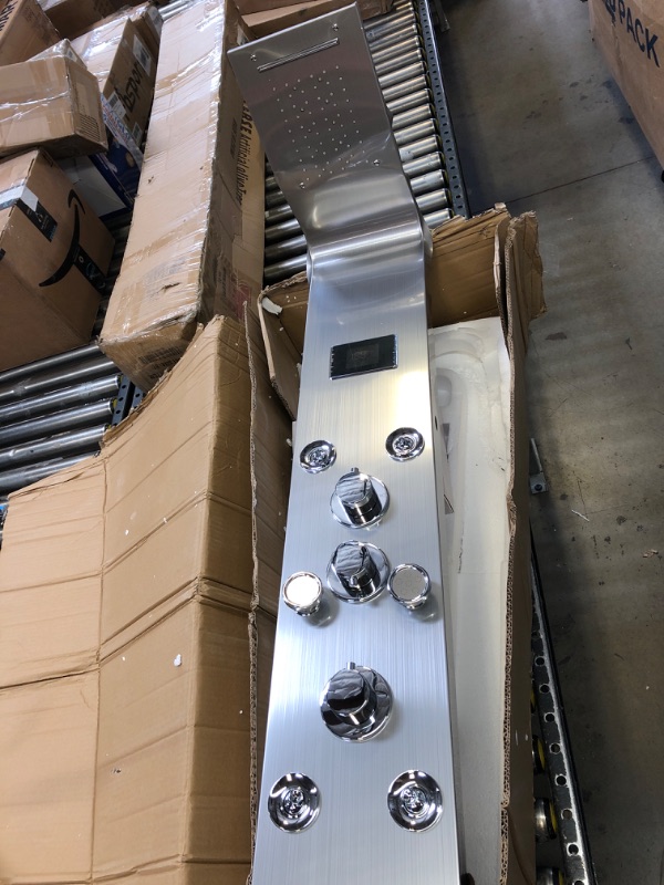 Photo 1 of MENATT LED Lights Shower Panels Tower System, SUS304 Stainless Steel Bathroom Shower Tower Column System, Rainfall & Waterfall Shower Head, Massage Jets, Tub Spout, Handheld Shower (Brushed) *** ITEM IS BENT AT TOP ***