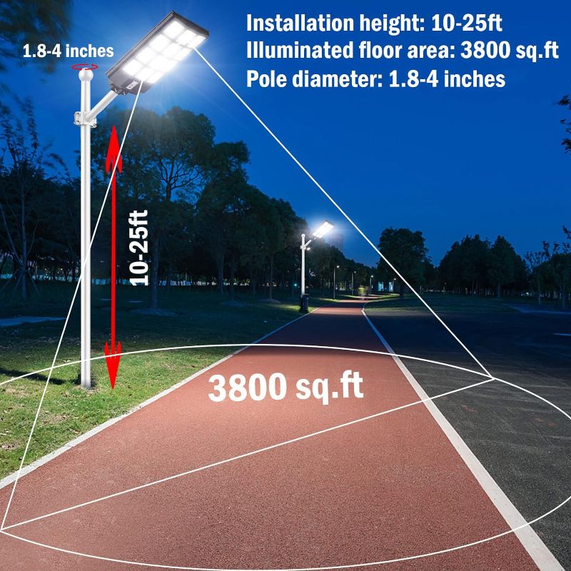 Photo 4 of 1000W Solar Street Lights Outdoor, Motion Sensor Led Solar Outdoor Lights with Remote Control & Arm Pole, 7000K 100000LM IP66 Waterproof Dusk to Dawn Solar LED Lights Lamp for Garden Yard
