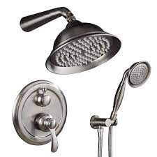 Photo 1 of 2-Handle 2-Spray of Rain Shower Faucet 8 in. Round Shower Head with Handheld Kit in Brushed Nickel (Valve Included)
