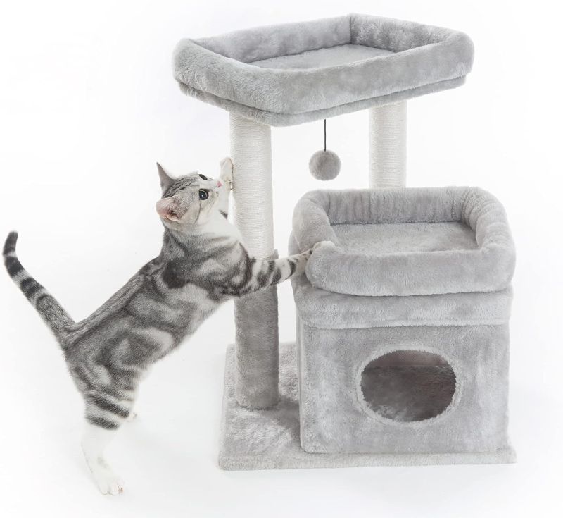 Photo 1 of Cat Tree, Small Cat Tower with Dangling Ball and Perch Light Gray
