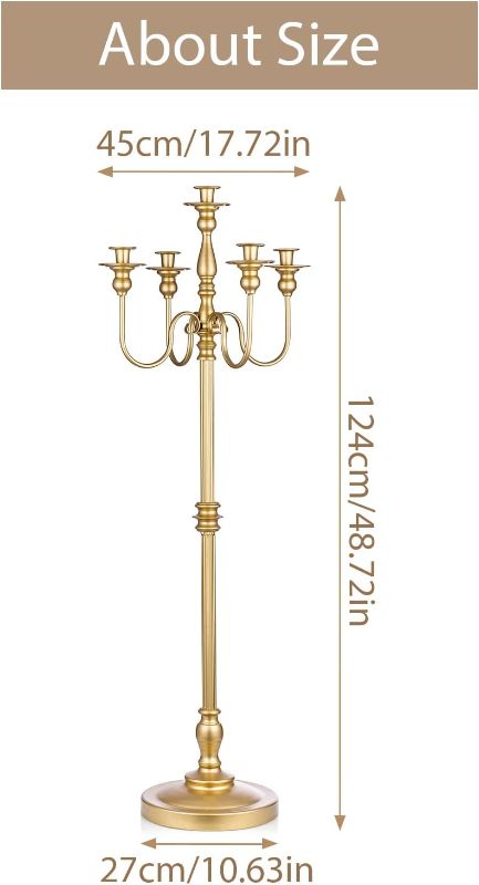 Photo 1 of Sziqiqi Antique Floor Candelabra Centerpiece Tall Candle Candelabra for Taper Candle and Floral Centerpiece Stand Wedding Party Event Decoration Home Living Room Decoration Gold
