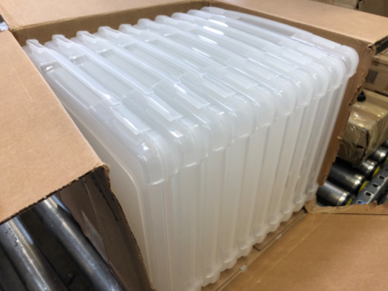 Photo 1 of IRIS USA 12 Quart Stackable Plastic Storage Bins with Lids and Latching Buckles, 4 Pack - Pearl, Containers with Lids and Latches, Durable Nestable Closet, Garage, Totes, Tub Boxes Organizing Pearl 12 Qt. - 4 Pack