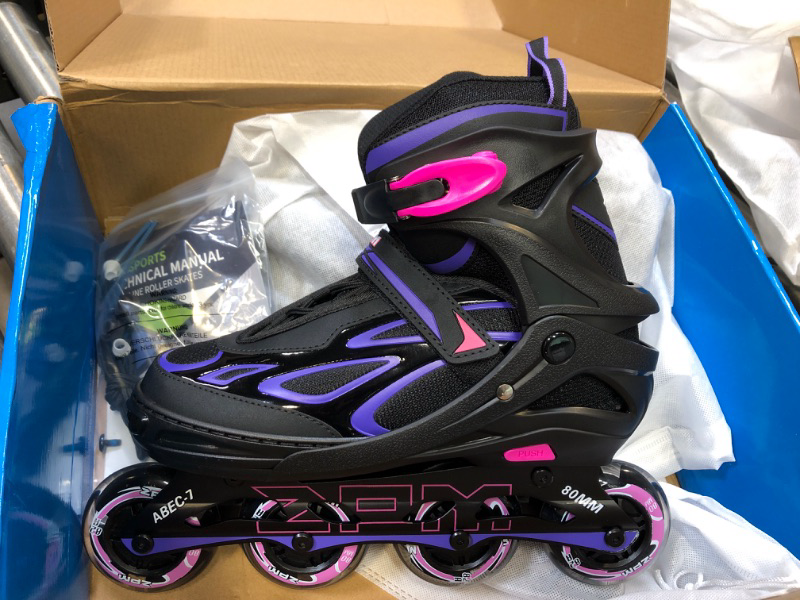 Photo 2 of 2PM SPORTS Vinal Girls Adjustable Flashing Inline Skates, All Wheels Light Up, Fun Illuminating Skates for Kids and Men -- Size XL
