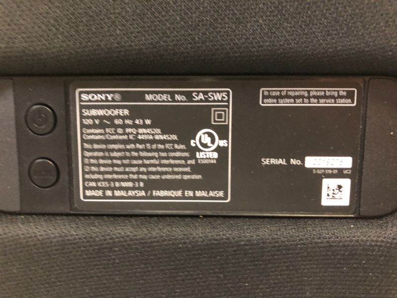 Photo 3 of Sony SA-SW5 300W Wireless Subwoofer for HT-A9/A7000/A5000/A3000 