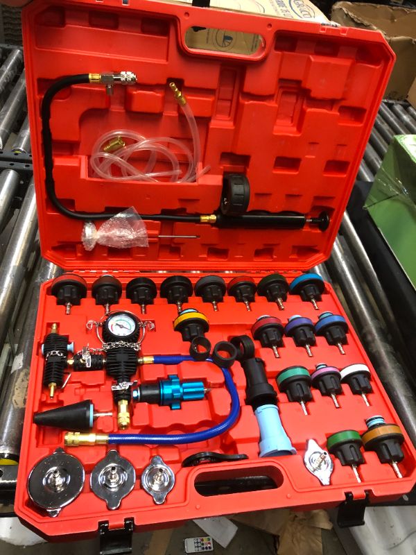 Photo 2 of 28Pcs Radiator Coolant Pressure Tester Vacuum Fill Tool Set w/Red Carrying Case
