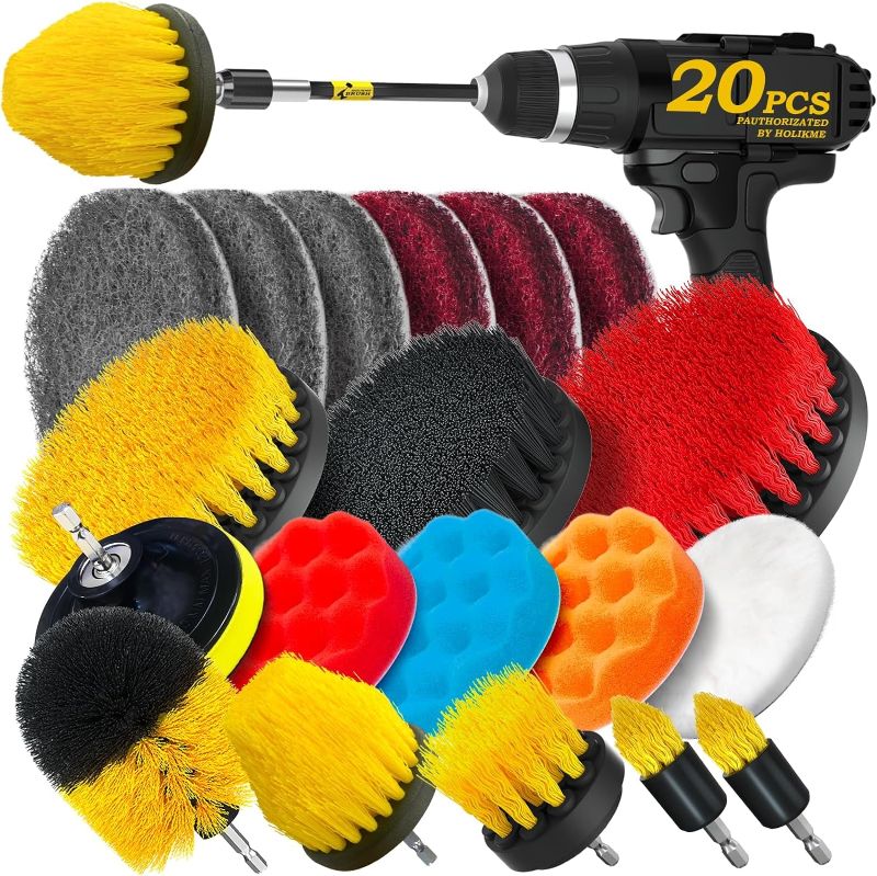 Photo 1 of  Drill Brush Attachments Set, Scrub Pads & Sponge, Buffing Pads, Power Scrubber Brush with Extend Long Attachment, Car Polishing Pad Kit,Cleaning Supplies?Shower Scrub,Scratch Brushes