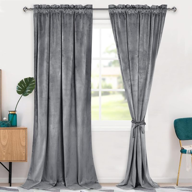 Photo 1 of  Grey Velvet Curtain Thermal Insulated Solid Soft Curtains for Bedroom 