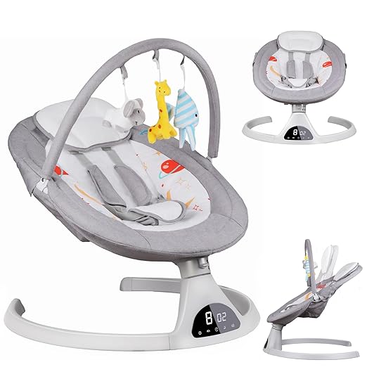 Photo 1 of Baby Swing Bouncer Seat Chair for Infants, Electric Portable 2 in 1 Baby Rocker for Newborn to Toddlers, 5 Speeds 3-Level Seat Angle Adjustment Built in lullabies and Bluetooth Enable