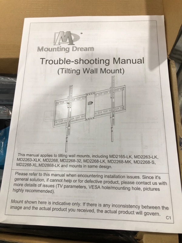 Photo 3 of Mounting Dream Tilt TV Wall Mount TV Bracket for Most of 42-70 Inches TV, TV Mount Tilt up to 20 Degrees with VESA 200x100 to 600x400mm and Loading 132 lbs, Fits 16", 18", 24" Studs MD2165-LK