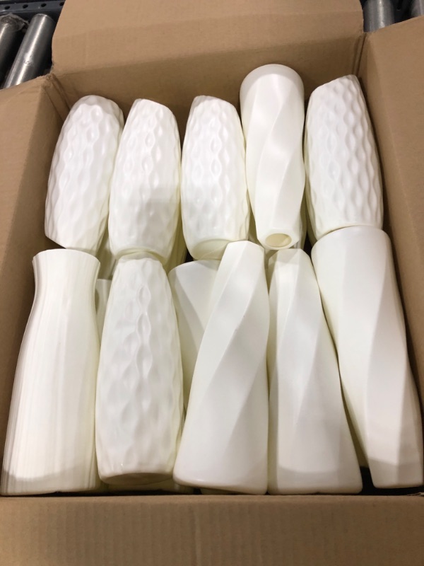 Photo 2 of 20 Pcs Plastic Vases Bulk for Centerpieces White Bud Vase for Flowers Ceramic Look Small Vases for Centerpieces Unbreakable Vase for Flowers Home Office Table Living Room Wedding Decor