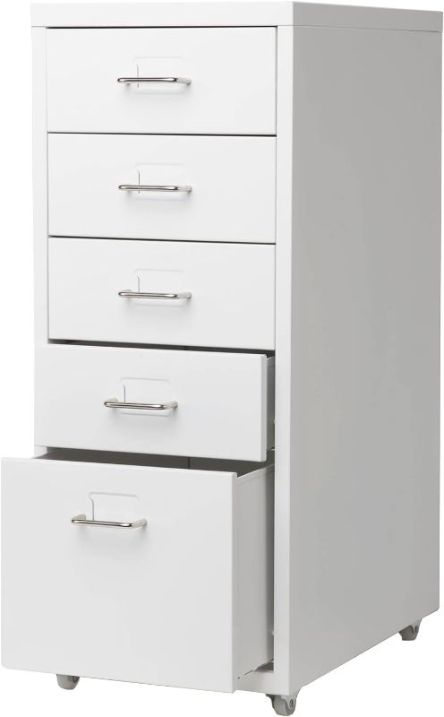 Photo 1 of 5 Drawer Metal File Cabinet Mobile Underdesk Chest for Home Office (White)