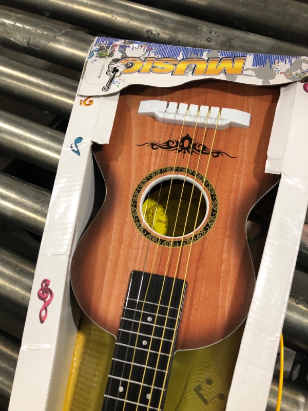 Photo 3 of 23" Acoustic Guitar, Kids 6 String Toy Guitar - Realistic Steel Strings - Beginner Practice First Musical Instrument for Children, Toddlers (Walnut)