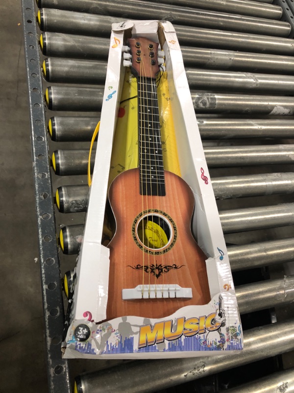 Photo 2 of 23" Acoustic Guitar, Kids 6 String Toy Guitar - Realistic Steel Strings - Beginner Practice First Musical Instrument for Children, Toddlers (Walnut)