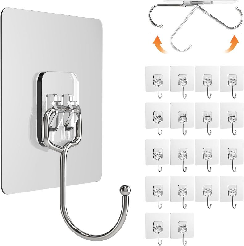 Photo 1 of 20 Pack Large Adhesive Hooks, Wall Hooks for Hanging Heavy Duty 44Ib(Max)