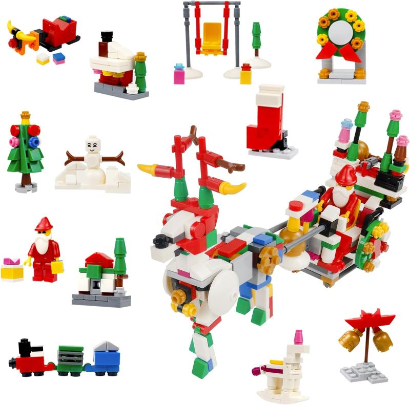 Photo 1 of ZMBlock Christmas Building Blocks Set Gingerbread House Toys Santa Sleigh Kits 12-in-1 Christmas Snowman Mini Building Blocks for 3-12 Years Old Kids(292 Pieces)
