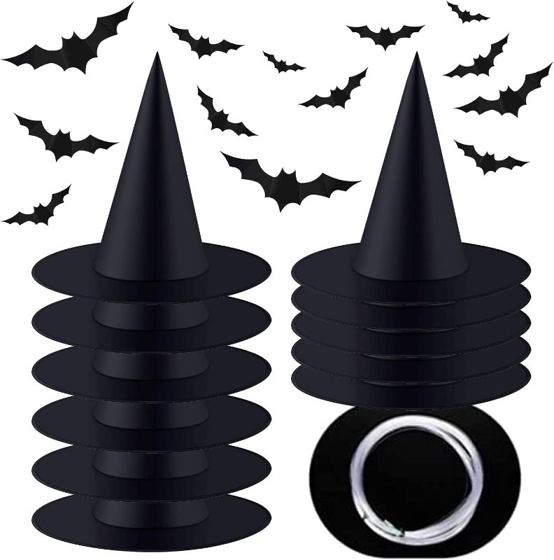 Photo 1 of 12 Pcs Halloween Party Supplies, 6 Halloween Witch Hats and 6 LED Light Up Necklaces, Halloween Pumpkin Ghost Glow Necklaces for Halloween Costume Accessory Party Supplies (Bat and Ghost