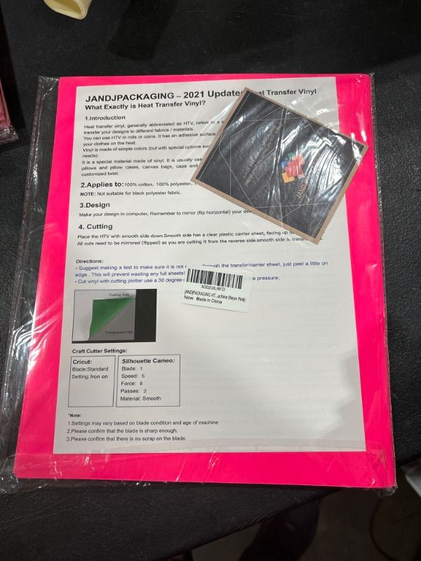Photo 1 of JANDJPACKAGING Neon Pink HTV Heat Transfer Vinyl - 35Pack 12" x 10" Pink Iron on Vinyl for T-Shirt, Fluorescence Pink HTV Vinyl for Cricut, Silhouette Cameo or Heat Press Machine