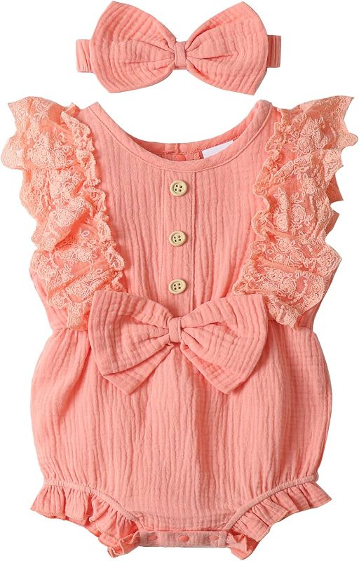 Photo 1 of Baby Girl Clothes Newborn Fall Winter Rompers Lace Ruffle Sleeveless One-Pieces Buttons Jumpsuits Bodysuit Outfits Set