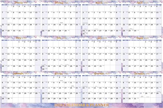 Photo 1 of 2024 Calendar - Yearly Wall Calendar 2024, 2024 Wall Calendar 34.4" x 23.1" (Open), January 2024 - December 2024, 10 Round Stickers, Blocks and Julian Dates - Colorful Waterink