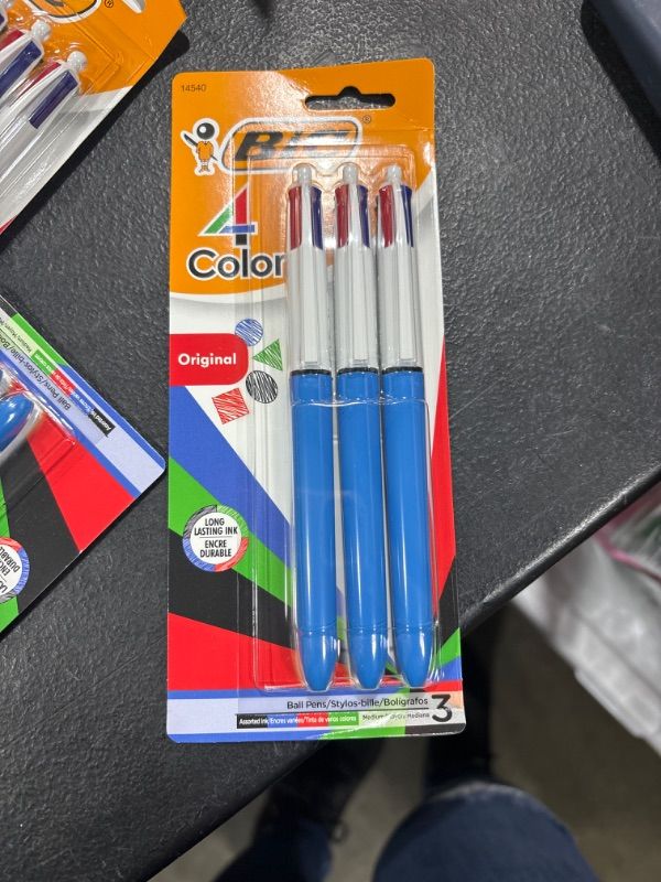 Photo 1 of BIC 4 Color Ballpoint Pen, Medium Point (1.0mm), 4 Colors in 1 Set of Multicolor Pens, 3-Count Pack of Refillable Pens for Journaling and Organizing 3 Count (Pack of 1) Assorted - Original