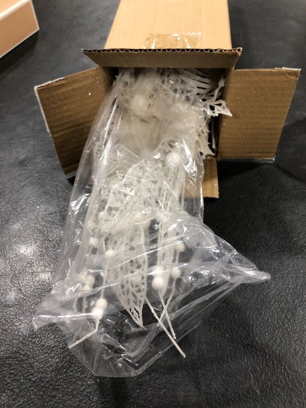 Photo 1 of 28 Pack White Christmas Tree Ornaments, Artificial Glitter Berry and Flowers Stem Branches Picks for Xmas Tree Decoration Gift Small Vase Home Holiday Wedding Party Decor