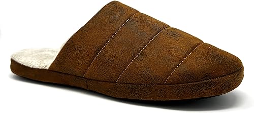 Photo 1 of GaryM Men's Comfortable Soft Micro Suede Indoor Slipper with Non-Slip Noiseless Rubber Outsole 8-9 Cognac