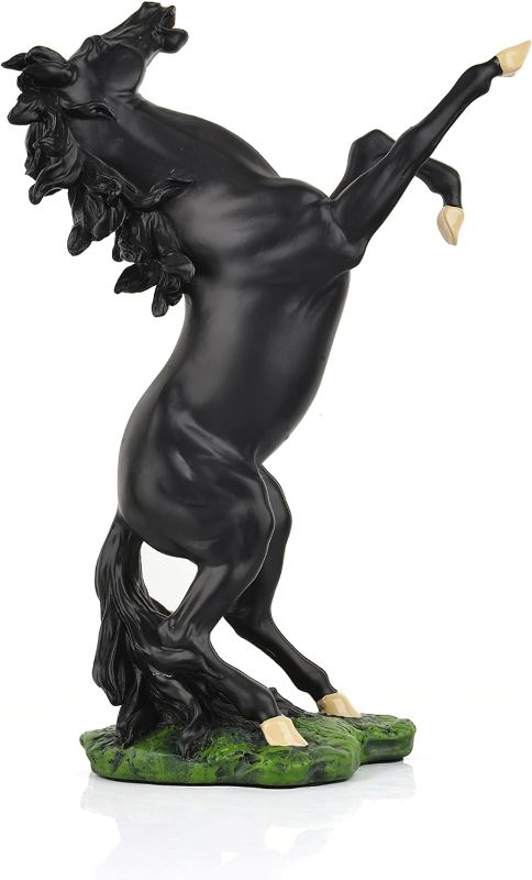 Photo 1 of 12.8''H Standing Horse Resin Statue, Horse Art Figurine Decorative Home & Office Decor Ornaments for Desk Bookshelf Wine Cabinet to Attract Luck and Wealth (Black)