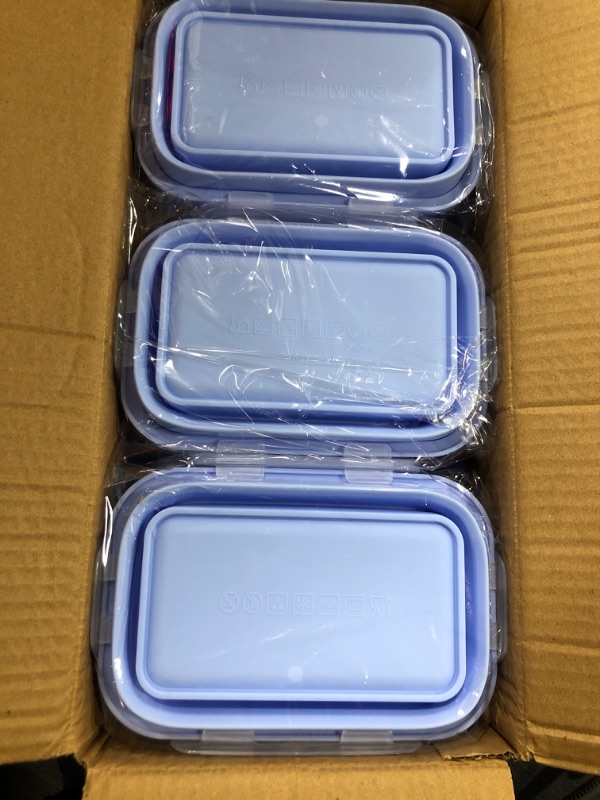 Photo 1 of Layhit 24 Pieces Collapsible Food Storage Containers Silicone Food Storage Containers Blue Collapsible Bowls with Lids and Vent for Freezer Microwave Dishwasher RV Organization Food Container (12 oz)