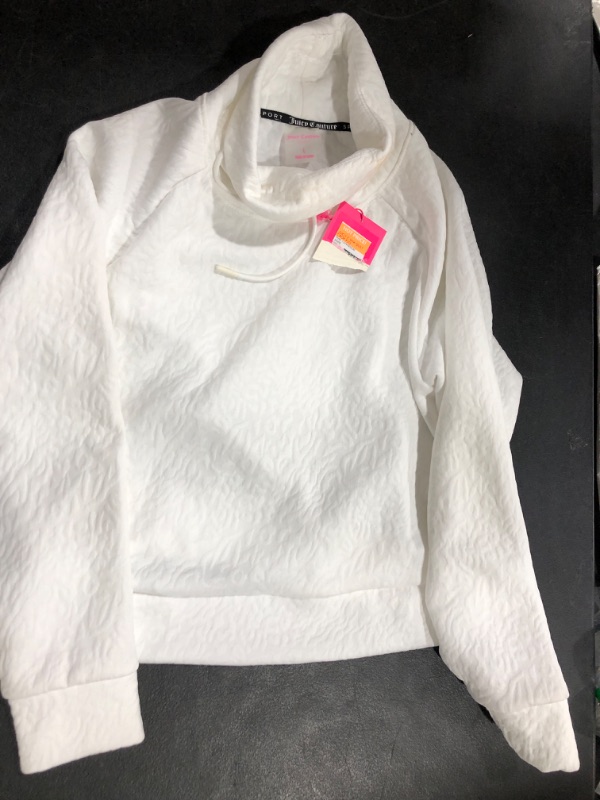 Photo 1 of (L) Juicy Couture Sport Pullover Top Sz small white Textured Crop Funnel Neck?