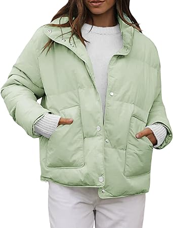 Photo 1 of Fazortev Women's Down Coat Relaxed Fit Jacket High Neckline Large Pockets Button Closure Outwear 
