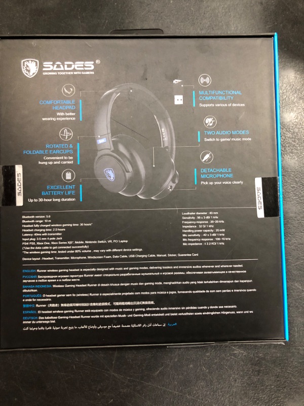 Photo 2 of SADES RUNNER MULTI-PLATFORM WIRELESS GAMING HEADSET - BLACK