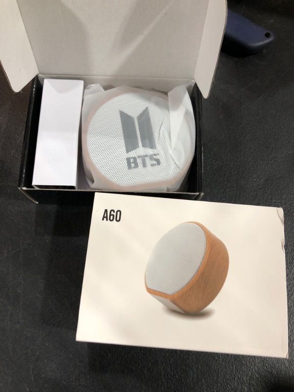 Photo 2 of ZH&GE Kpop BTS Merchandise Portable Wood Bluetooth Speaker for Army Gifts, White, 3.2x3.1x1.3 inches