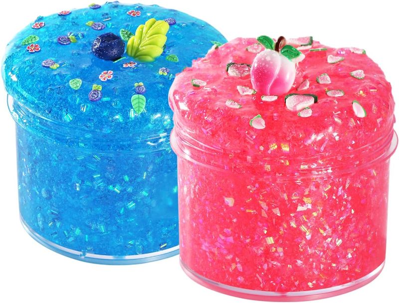 Photo 1 of 2 Packs Glimmer Crunchy Slime Kit,Non Sticky,Super Soft Sludge Toy,Birthday Gifts for Kids,DIY Crystal Glue Slime Party Favor for Girls & Boys(Blue,Pink)
