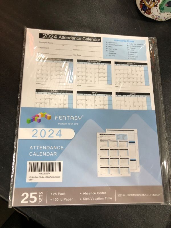 Photo 2 of 2024 Attendance Calendar Work Tracker Attendance Calendar Cards - 8.5 X 11 Cardstock/Pack of 25 Sheets