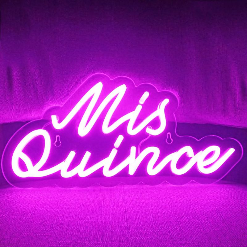 Photo 2 of Mis Quince Neon Sign,Dimmable USB White Neon Lights for Bedroom Quinceanera Birthday Party Decor Children's Room Girl Gift (pink)