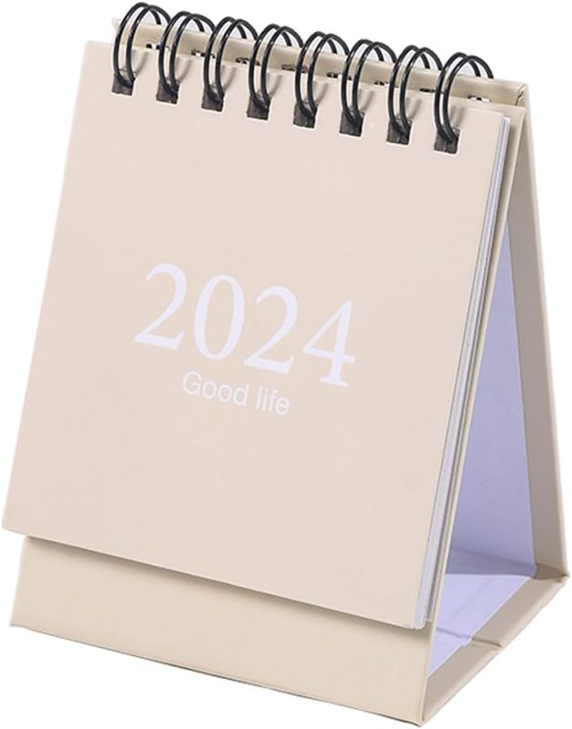 Photo 1 of Mini Desk Calendar, Small Calendar 2023-2024 - Aug 2023 to Dec 2024 Standing Flip Desktop Calendar with Stickers for Home Office School Desk Decorations (Creamy yellow)
