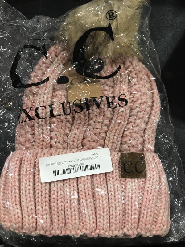 Photo 2 of C.C Exclusives Fuzzy Lined Knit Fur Pom Beanie Hat (YJ-820)
