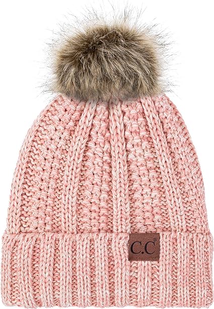 Photo 1 of C.C Exclusives Fuzzy Lined Knit Fur Pom Beanie Hat (YJ-820)
