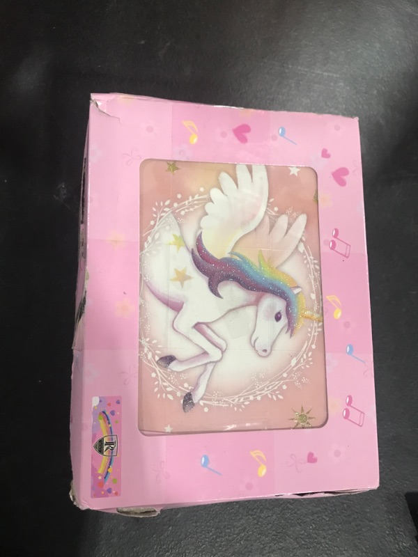 Photo 2 of Kids Musical Jewelry Box with Big Drawer and zirconia stones Jewelry Set with Spinning Unicorn and Glitter Rainbow Butterfly Design - Over the Waves Tune Pink Pink Unicorn