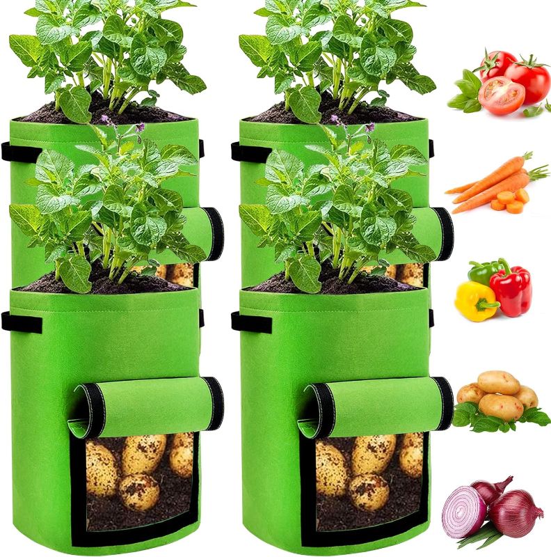 Photo 1 of 2 Pack  Grow Bags 10 Gallon with Flap, Heavy Duty Fabric Grow Bags with Handle and Harvest Window, Non-Woven Planter Pot Plant Garden Bags to Grow Vegetables Potato Tomato, Green
