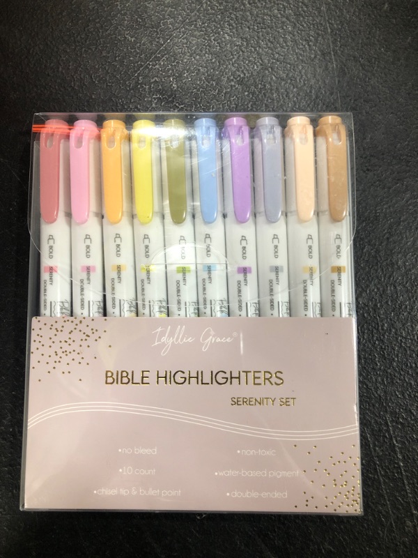 Photo 2 of Idyllic Grace Bible Highlighters & Pens (Pack of 10) - Double Ended, Quick Drying & No Bleed Bible Markers - Chisel Tip & Bullet Tip - Muted Pastels Colors - Bible Study Journaling School Supplies