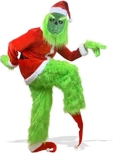 Photo 1 of [Size 2XL] Adult Christmas Green Monster Costume 7PCS Deluxe Santa Claus Suit Cosplay Party Halloween Outfit with Mask (C-2XL)