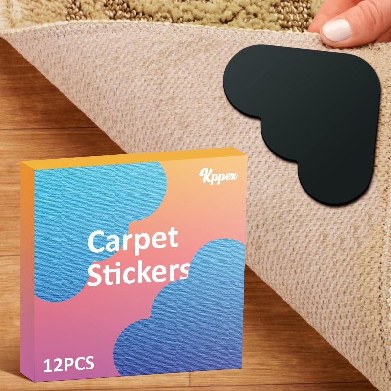Photo 1 of [12 Pack] Rug Gripper, Double Sided Non-Slip Rug Pads Rug Tape Stickers Washable Area Rug Pad Carpet Tape Corner Side Gripper for Hardwood Floors and Tile 