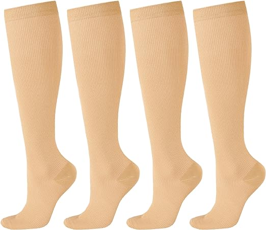 Photo 1 of [Size L/XL] Mirelux Compression Socks for Women and Men (4 Pairs),15-20 mmHg Circulation Knee High, Best Support for Nurses, Athletic,Medical, Pregnancy, Travel