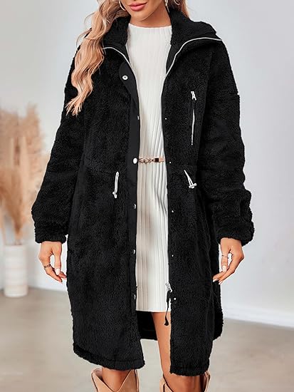 Photo 1 of [Size M] Langwyqu Women's Warm Faux Fur Coat Lapel Zip Up Drawstring Winter Long Sherpa Jacket