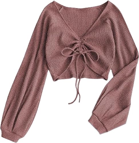 Photo 1 of [Size M] ZAFUL Crop Tops for Women Cross Wrap Ruched Deep V Neck Long Sleeve Slim Fitted T Shirt Tops