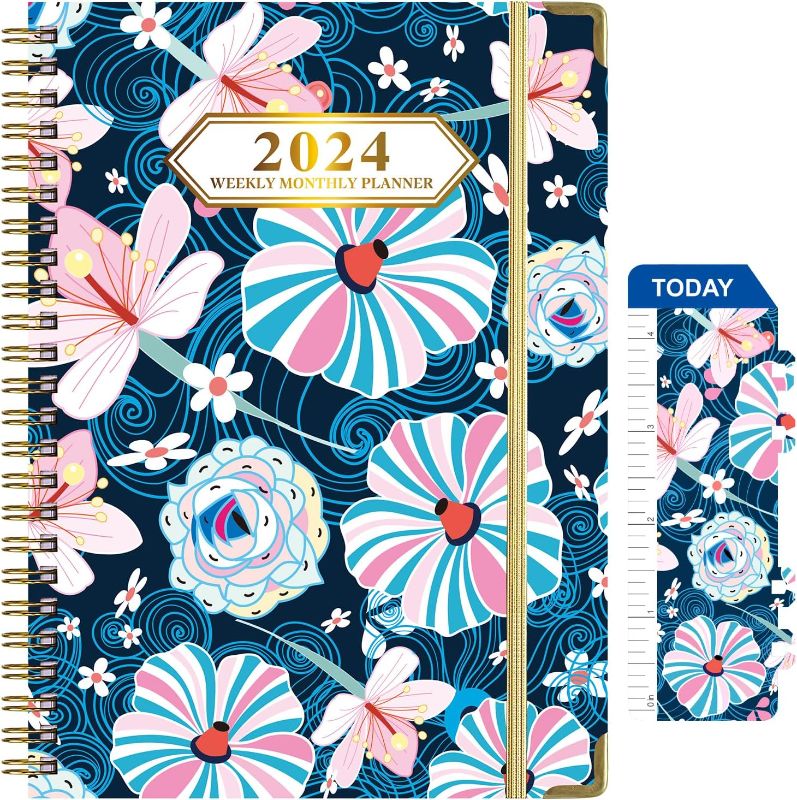 Photo 1 of 2024 Planner, Academic Planner 2024 with Tabs, Weekly & Monthly Planner 2024 from Jan. 2024-Dec. 2024, 8.5"×6.1", Twin-Wire Binding, Thick Paper, Home or Office Use for Gifts
